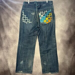 Vintage Y2K Enyce Denim Baggy‎ Raw Hem Blue Logo Embroidered Jeans Men's Size 34